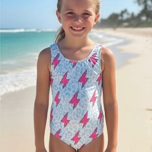 Girls' Pink Lightning One-Piece Swimsuit - Brand: Razels